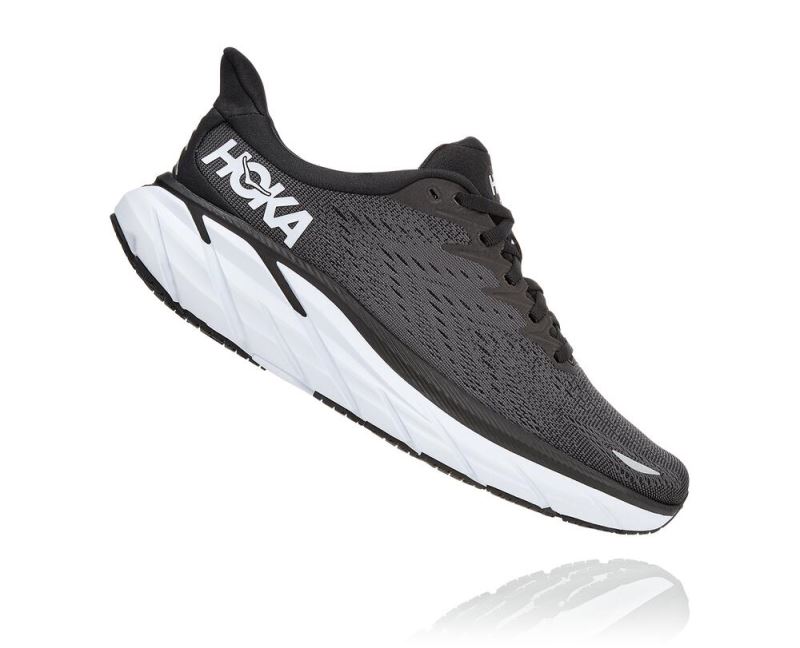 Hoka One One Clifton 8 - Tenis Caminhada Mulher Pretas / Branco | PT-px4d0ju